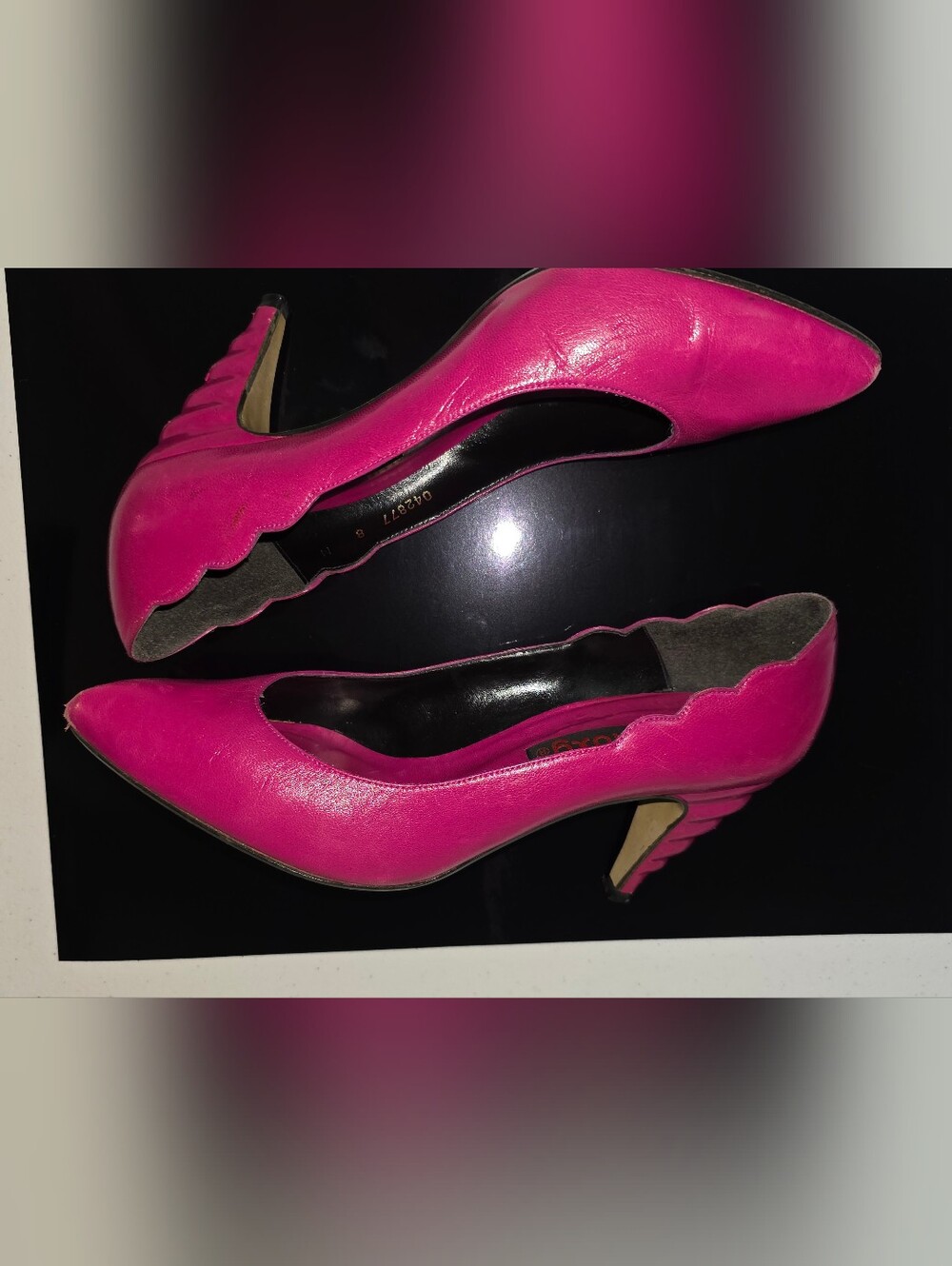 Proxy Vintage 80's Bright Pink Scalloped-Edge Sculpted Heel Women's Pumps Sz 8M - Picture 12 of 17